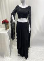 Crepe Black Ceremonial Wear Sequins Work Readymade Indo Western